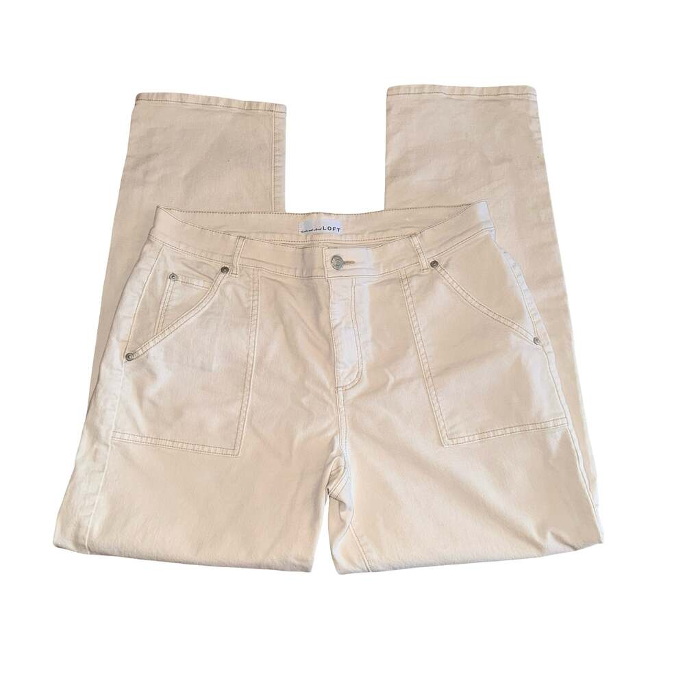 NWOT LOFT The Girlfriend Jeans Size 12/31 Off-White Utility Pants - Picture 3 of 6